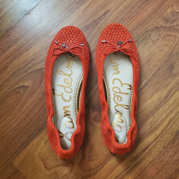 Sam Edelman Felicia Coral Red Laser Cut Out Ballet Flats Women's Size 6 - Picture 5 of 16